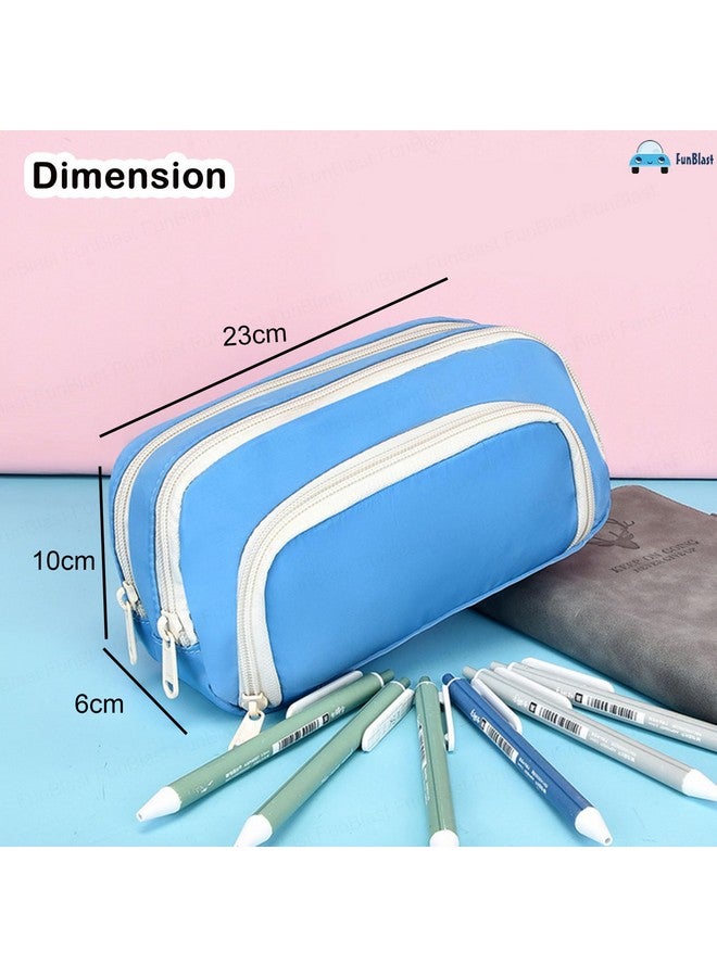فنبلاست حافظة أقلام فن بلاست كبيرة السعة، متعددة الجيوب بسحاب مزدوج، حقيبة أقلام محمولة، حقيبة جمالية، حافظة أقلام كاواي، حقائب لطيفة للفتيات، حقيبة تنظيم أدوات مكتبية (زرقاء) - Image 3