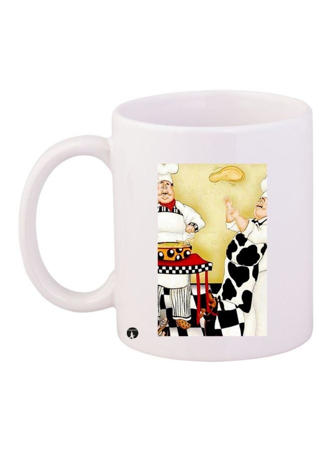 RYN Cartoon Chef Printed Coffee Mug White/Beige/Black 11ounce
