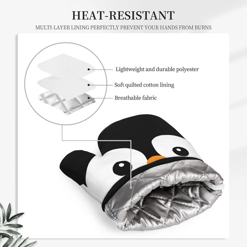 Echoserein Novelty Funny Penguin Oven Mitts and Pot Holders Sets of 4 Heat Resistant Silicone Oven Mittens and Potholders Gloves Hot Pads for Kitchen Cooking Baking Grilling BBQ Chef - Image 3
