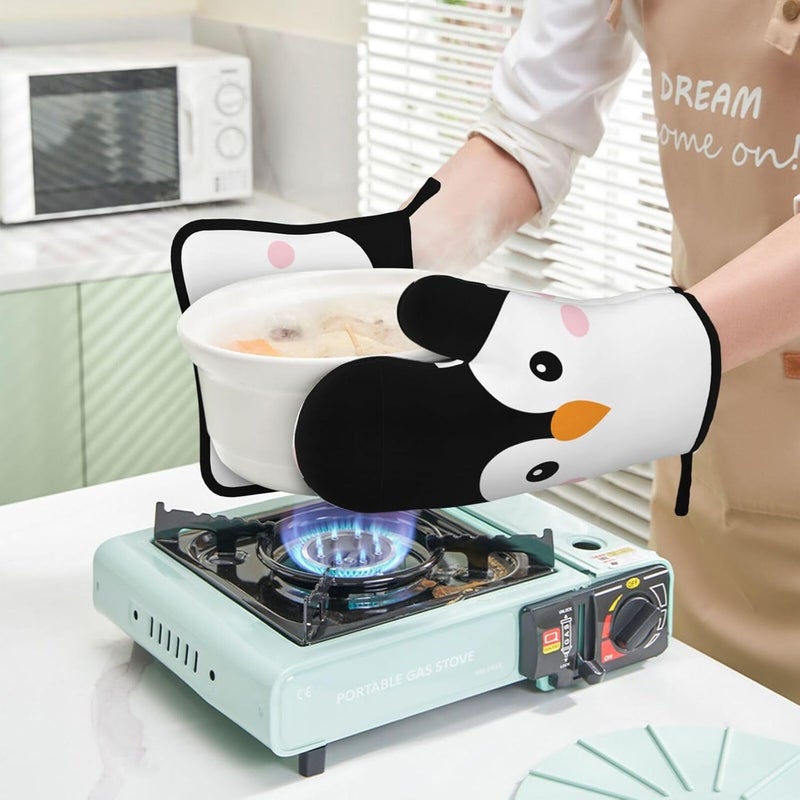 Echoserein Novelty Funny Penguin Oven Mitts and Pot Holders Sets of 4 Heat Resistant Silicone Oven Mittens and Potholders Gloves Hot Pads for Kitchen Cooking Baking Grilling BBQ Chef - Image 5