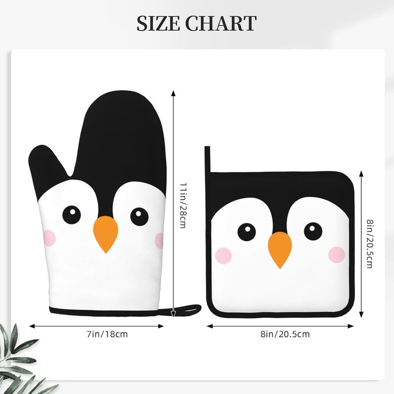 Echoserein Novelty Funny Penguin Oven Mitts and Pot Holders Sets of 4 Heat Resistant Silicone Oven Mittens and Potholders Gloves Hot Pads for Kitchen Cooking Baking Grilling BBQ Chef - Image 2