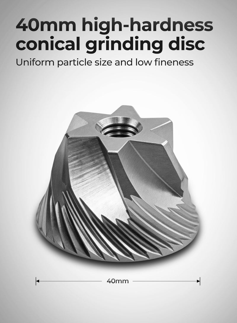 دوشر 165W طاحونة قهوة V60، 40mm مخروطية الطحن وهيكل ستانلس ستيل، سعة 350g، غطاءان مانعان للتطاير، 3 أوضاع احترافية، للمبتدئين والمحترفين - Image 3