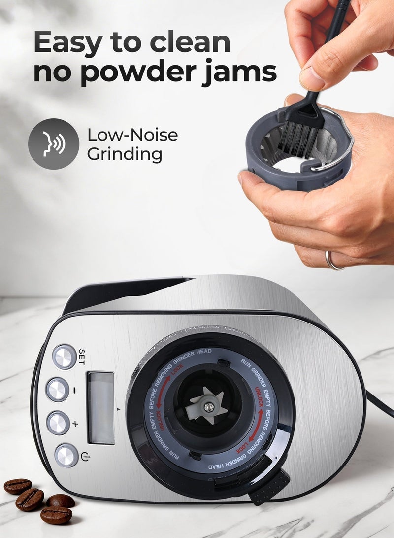 دوشر 165W طاحونة قهوة V60، 40mm مخروطية الطحن وهيكل ستانلس ستيل، سعة 350g، غطاءان مانعان للتطاير، 3 أوضاع احترافية، للمبتدئين والمحترفين - Image 4