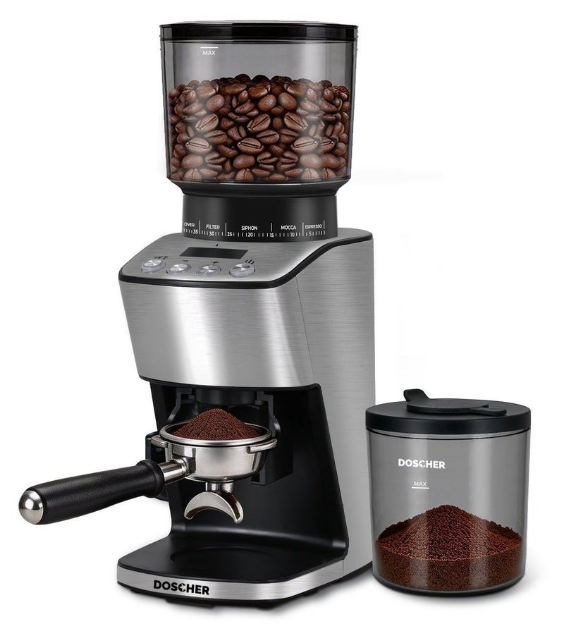 دوشر 165W طاحونة قهوة V60، 40mm مخروطية الطحن وهيكل ستانلس ستيل، سعة 350g، غطاءان مانعان للتطاير، 3 أوضاع احترافية، للمبتدئين والمحترفين - Image 1