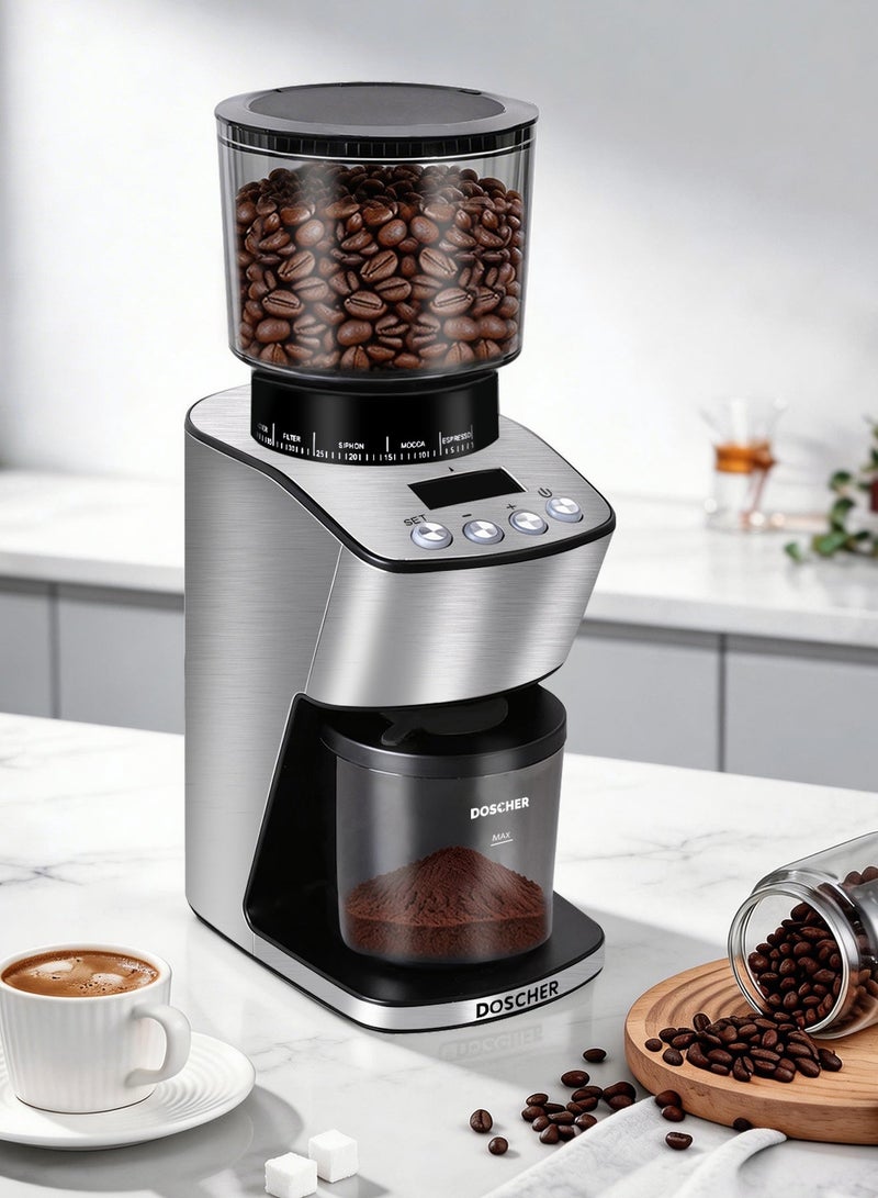 دوشر 165W طاحونة قهوة V60، 40mm مخروطية الطحن وهيكل ستانلس ستيل، سعة 350g، غطاءان مانعان للتطاير، 3 أوضاع احترافية، للمبتدئين والمحترفين - Image 2