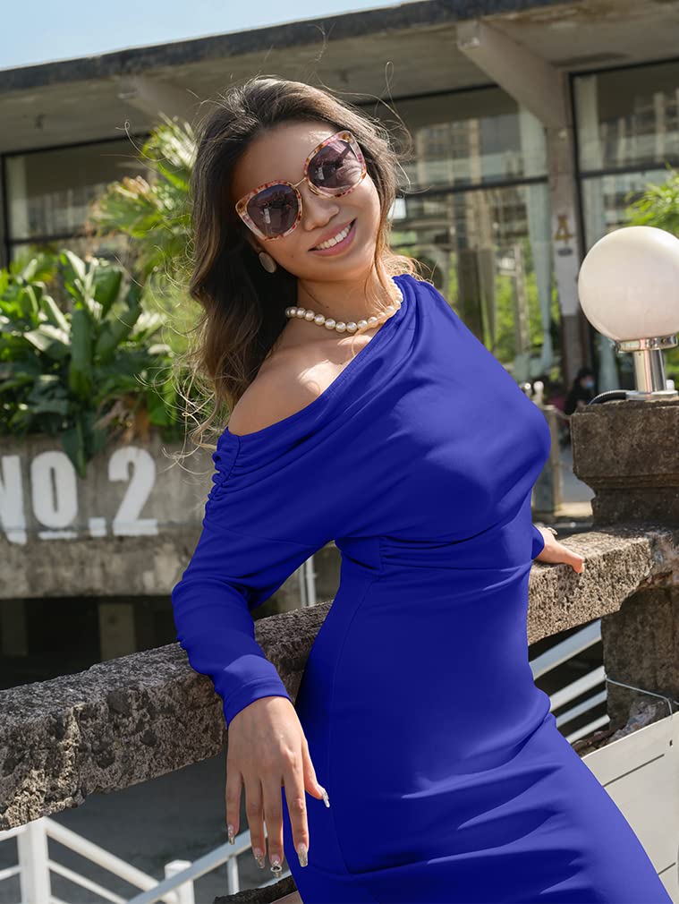 YMDUCH Women's Sexy Elegant Long Sleeve Off Shoulder Bodycon Long Evening Formal Dress RoyalBlue - Image 4