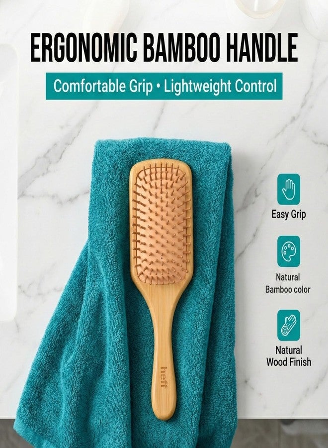 Heff Bamboo Hair Brush, Natural Bamboo, Paddle Brush with Wooden Bristles - Image 5