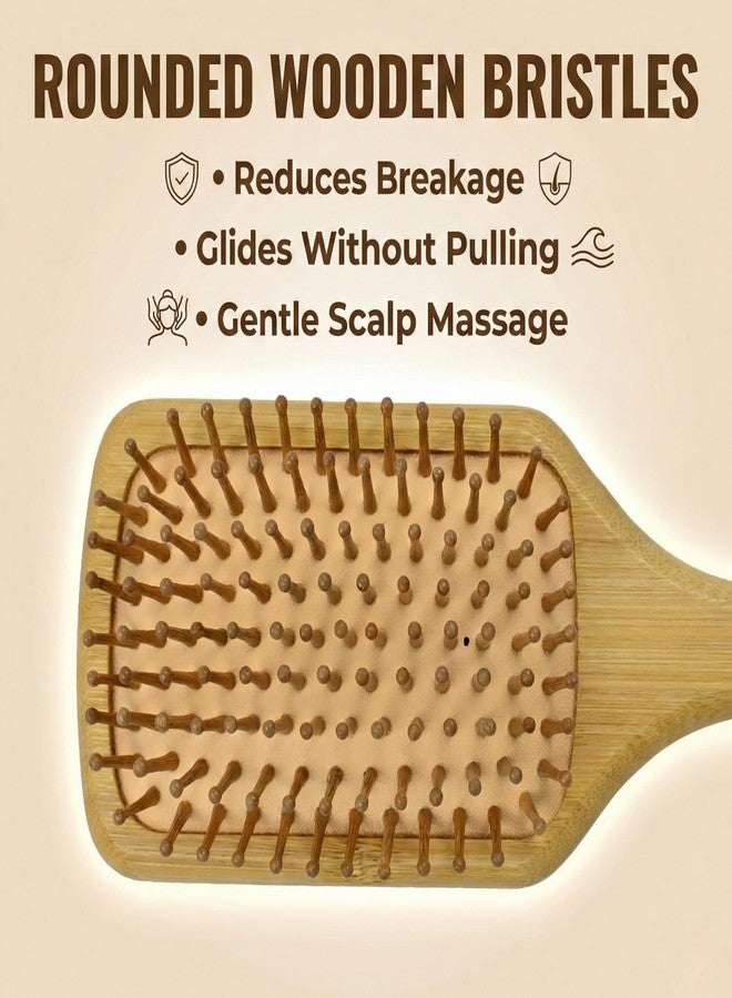 Heff Bamboo Hair Brush, Natural Bamboo, Paddle Brush with Wooden Bristles - Image 4