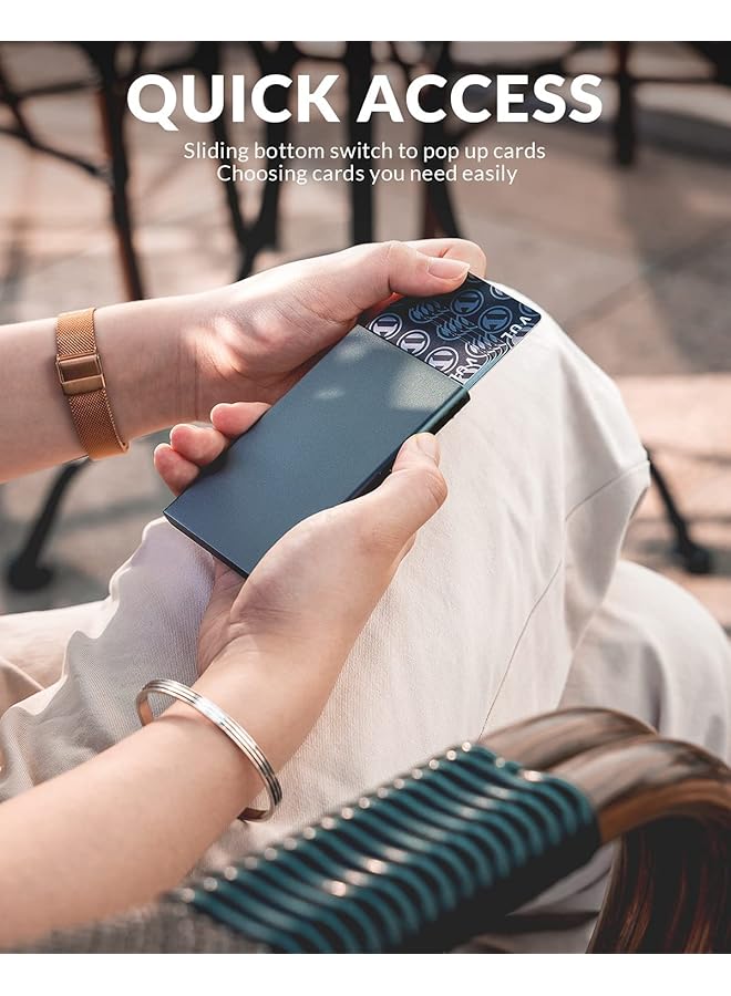 erorex Card Wallet Pop Up Card Holder Credit Card Holder Rfid Blocking Minimalist Slim Metal Case For Men Women Space Grey - Image 2