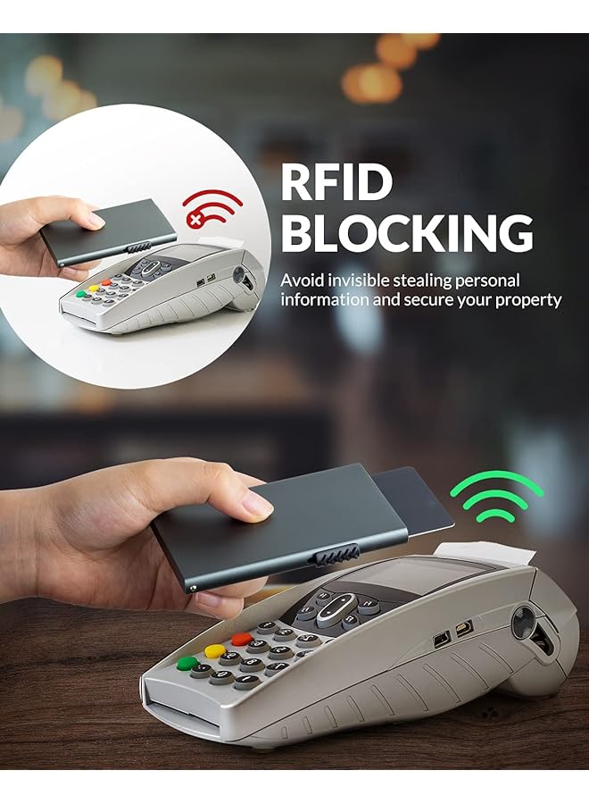 erorex Card Wallet Pop Up Card Holder Credit Card Holder Rfid Blocking Minimalist Slim Metal Case For Men Women Space Grey - Image 4