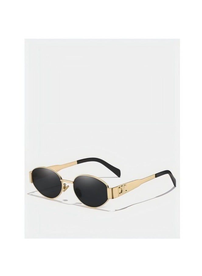 2024 New Arc de Triomphe Sunglasses Internet Celebrity Retro Oval lisa Same Style Cats Eye Glasses Street Shot Concave Style TrendyGold Frame gray sheet Gold Frame gray sheet