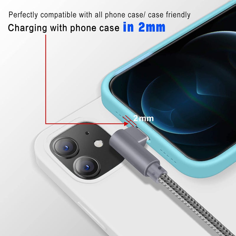 APFEN MFi Certified Lightning iPhone Charger Cord 90 Degree Fast Data Cable Nylon Braided Compatible with iPhone Xs Max/XS/XR/7/7Plus/X/8/8Plus/6S/6S Plus/SE (Gray, 10FT) - Image 4