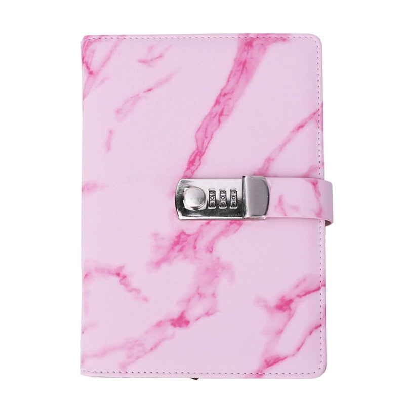 A5 Note Book PU Leather Cover Password Lock Notepad Diary Book Office School SuppliesPink - Image 1