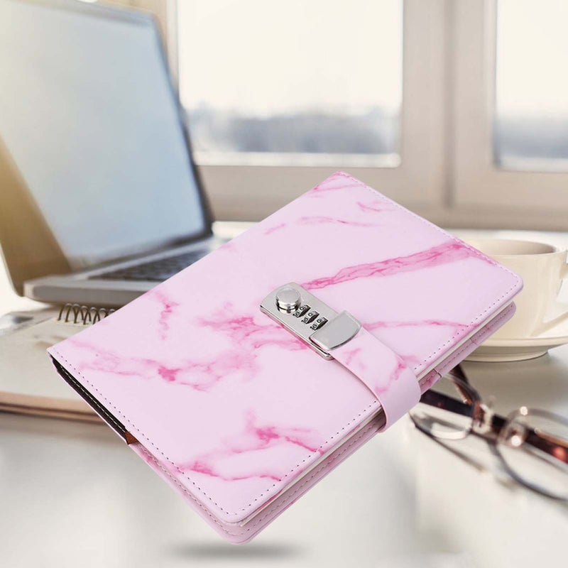 A5 Note Book PU Leather Cover Password Lock Notepad Diary Book Office School SuppliesPink - Image 4