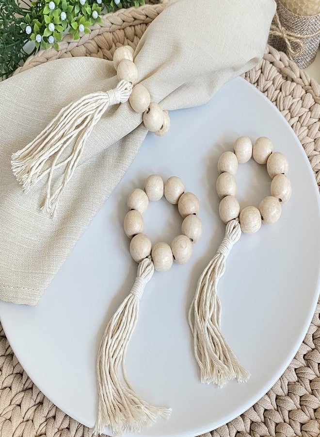 LEBEJUA Handmade Napkin Ring with Wood Beads & Jute Twine - Affordable Rustic Wooden Napkin Ring Holder for Table Decoration | Boho Style Farmhouse Napkin Rings | Napkin Rings Set of 6 - Image 1