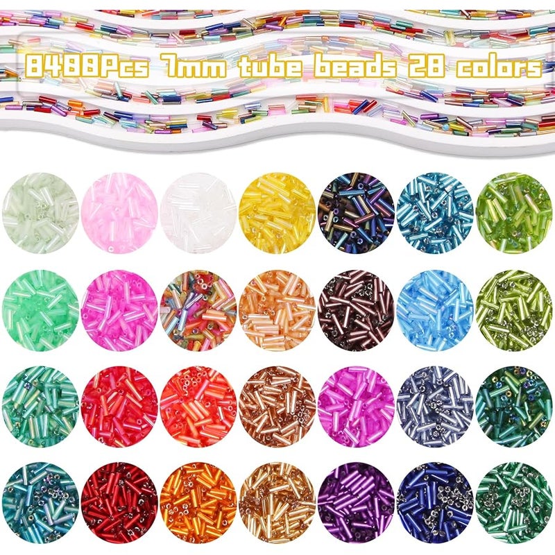 JOJOPLAY Tube Seed Beads Crafts Glass Bugle Beads 7mm with for Jewelry Making Embroidery Decoration (28 Colors) - Image 2
