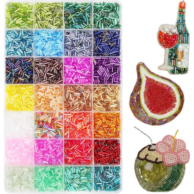 JOJOPLAY Tube Seed Beads Crafts Glass Bugle Beads 7mm with for Jewelry Making Embroidery Decoration (28 Colors) - Image 1