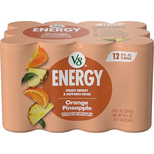 V8 Energy Orange Pineapple Energy Drink, 8 fl oz Can (12 Pack) - Image 1