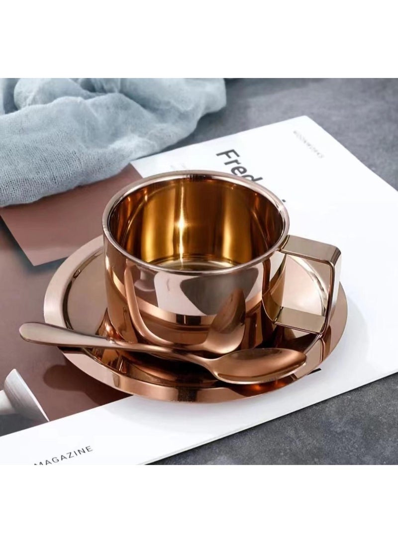 Y&D 3-piece European-style Double-layer Low-dish Coffee Cup With Spoon  - Image 1