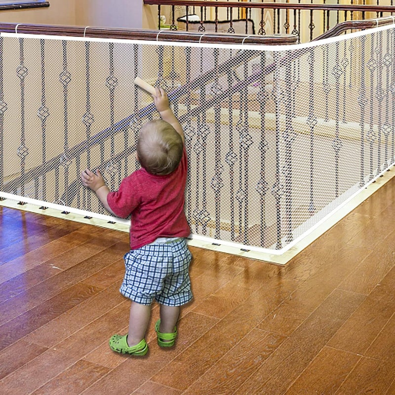 JIFTOK Baby Gate for Stairs Banister Guard for Kids Pets Toys 15ft L x 266 ft H Mesh Netting Safety Net for Balcony Rail Stair Stairway Net Baby Safety Products for Indoor Outdoor White