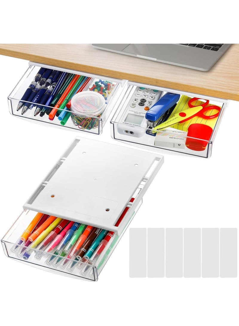 SYOSI Under Desk Drawer, 3 Pack Self-Adhesive Slide-Out Organizer Tray, Hidden Attach Drawer for Office, Home, School, and Kitchen, Easy Installation, Space-Saving Design - Image 4
