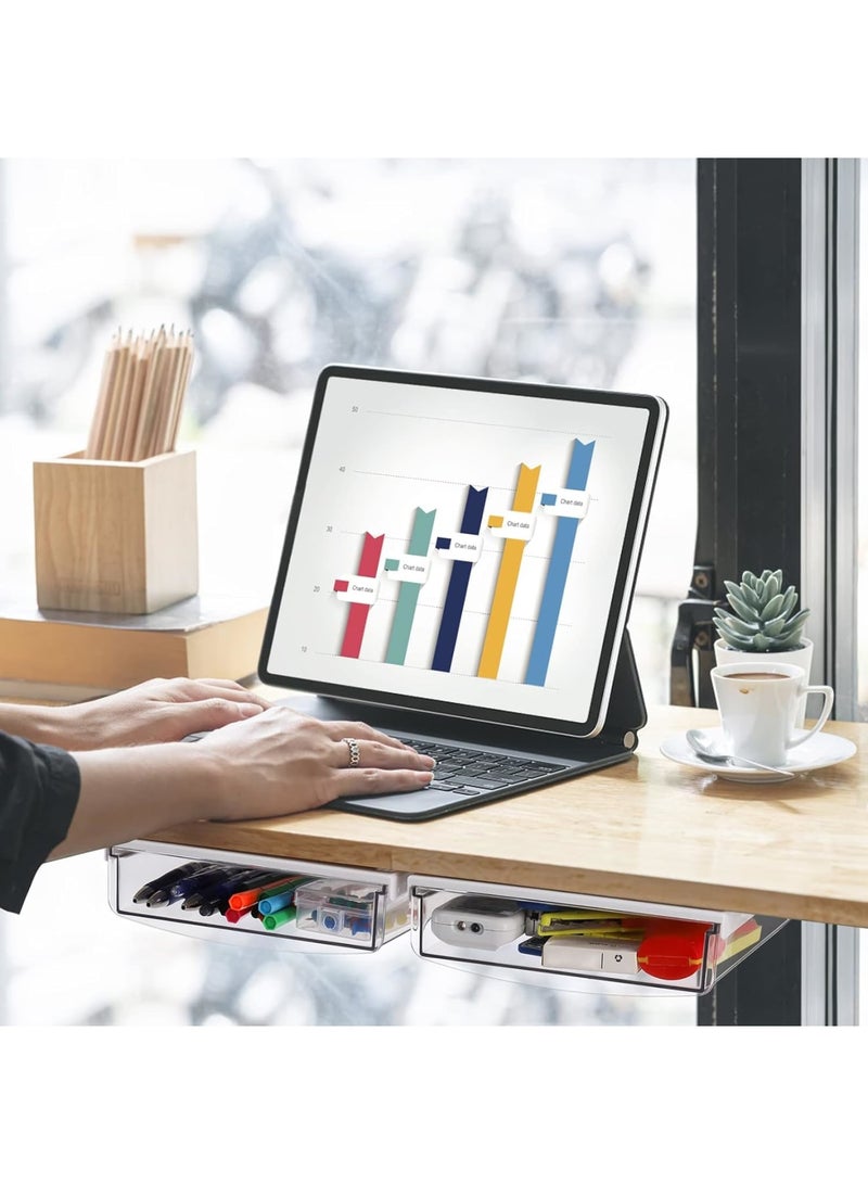 SYOSI Under Desk Drawer, 3 Pack Self-Adhesive Slide-Out Organizer Tray, Hidden Attach Drawer for Office, Home, School, and Kitchen, Easy Installation, Space-Saving Design - Image 2