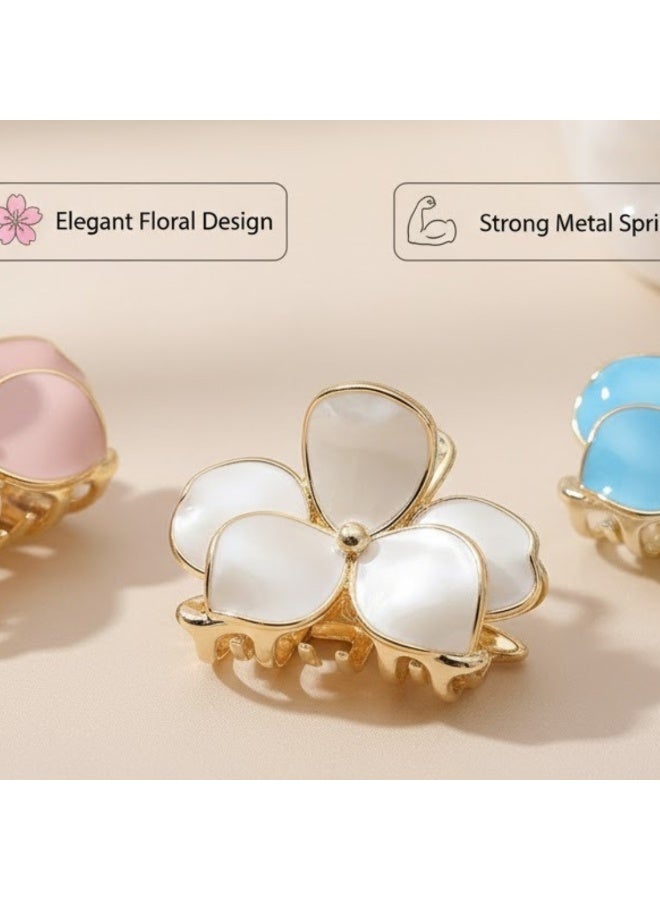 Dantiya 12 Pcs Floral Hair Claw Clips for Women & Girls – Non-Slip Strong Hold Metal Jaw Clips for Thick or Medium Hair, Mini Small Hair Accessories for Styling, Pinning Bangs, Buns & Everyday Hairstyles (Multi-Color) - Image 3