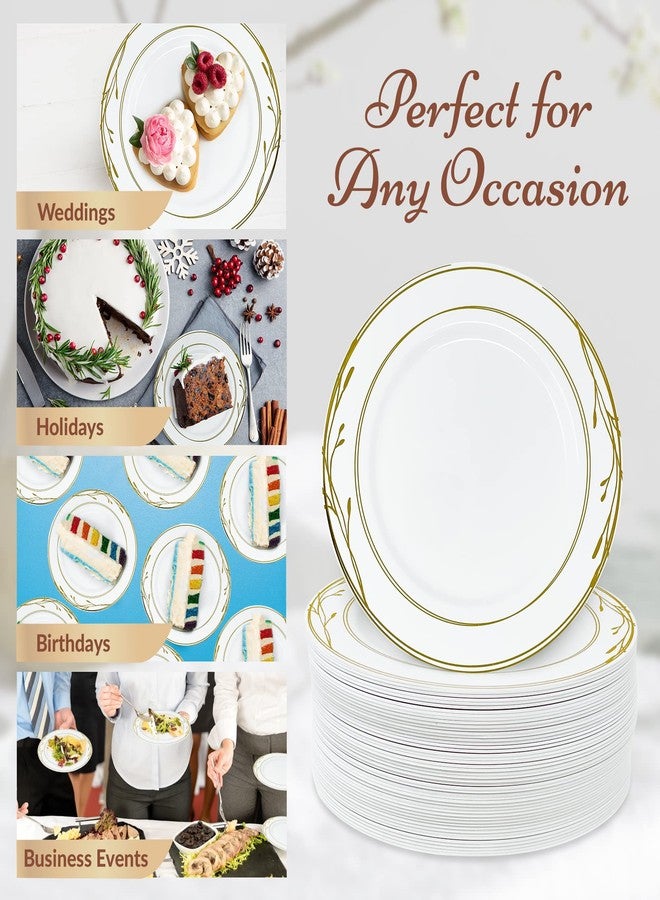 Reli. Disposable Plastic Plates, White & Gold Rim (50 Pcs, 7.5" Dessert Plate) | Hard Plastic, for Dessert/Salad/Cake | Heavy Duty Disposable Rounds for Party, Wedding, Event (Gold Trim) - Image 5