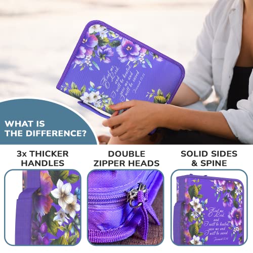DEHITE Bible Cover Case for Women – Premium Fabric Bible Cases for Girls - Carrying Bag for Woman – Pen Slots – Zippered Pocket – Christian Floral Accessories - Large Holder - Image 3