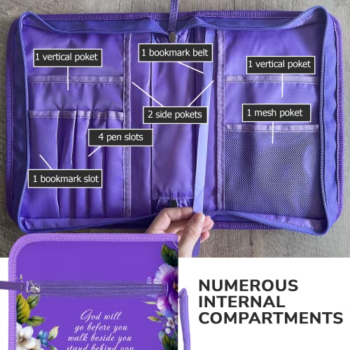 DEHITE Bible Cover Case for Women – Premium Fabric Bible Cases for Girls - Carrying Bag for Woman – Pen Slots – Zippered Pocket – Christian Floral Accessories - Large Holder - Image 4