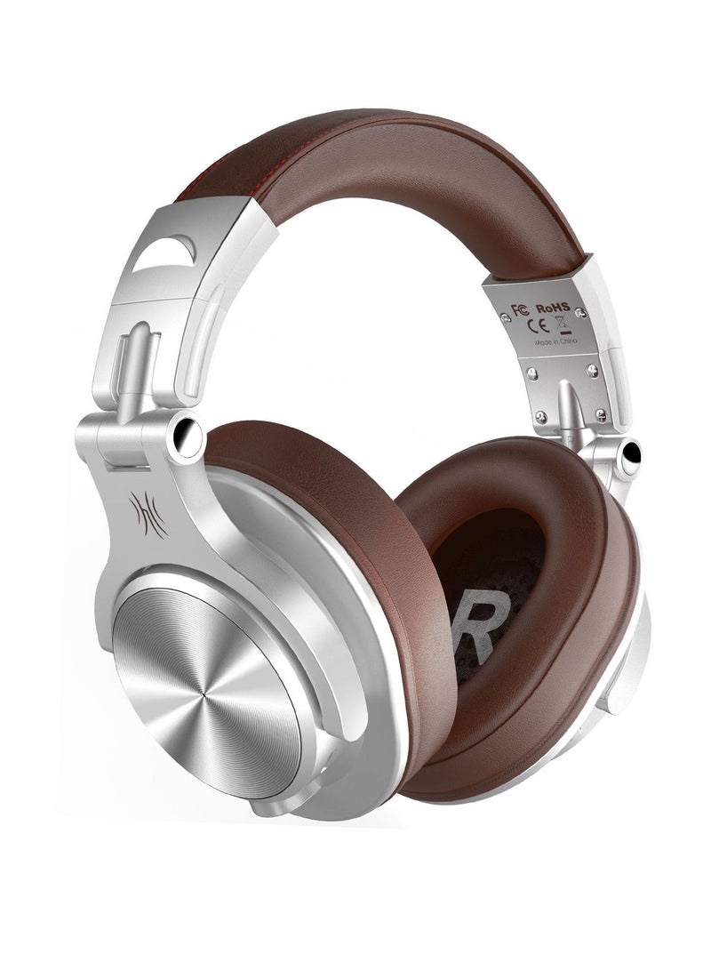OneOdio A70 Bluetooth Over Ear Headphones, Wireless Headphones w/ 72H Playtime, Hi-Res, 3.5mm/6.35mm Wired Audio Jack for Studio Monitor & Mixing DJ Guitar AMP, Computer Laptop PC Tablet - Silver Brown - Image 1
