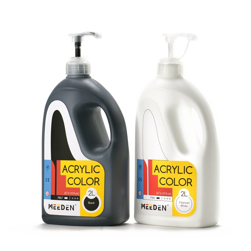 MEEDEN Titanium White Black Acrylic Paints with Pump Lids 12 Gallon 2L 676 oz HeavyBody NonToxic Rich Pigment Color Perfect for Art Class Wall Painting Painting Party Creative DIY