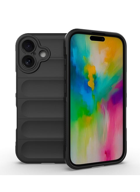 غطاء الحالة لشركة آبل آيفون 16 بالإضافة إلى 5G ، ثقيلة الوظائف 3D نمط مخطط الحسية الناعمة السيليكون كامل Portection صدمة حالة الهاتف الأسود