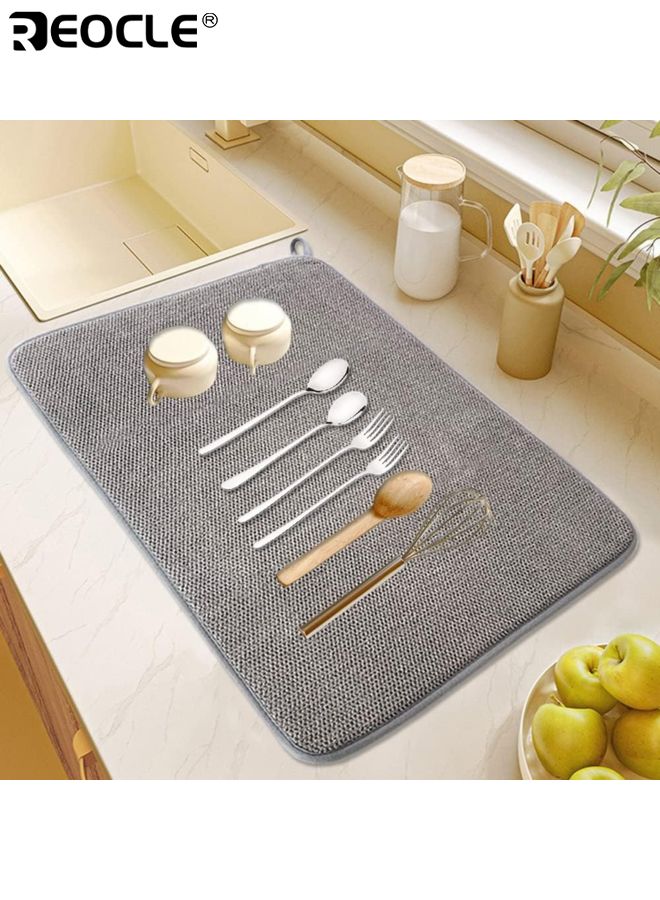 REOCLE 2PCS Large Absorbent Dish Drying Mats for Kitchen Counter Super Thick Dish Drainer Pads Quick Dry Sink Liners for Countertops Draining Racks and Kitchen Decor - Image 5