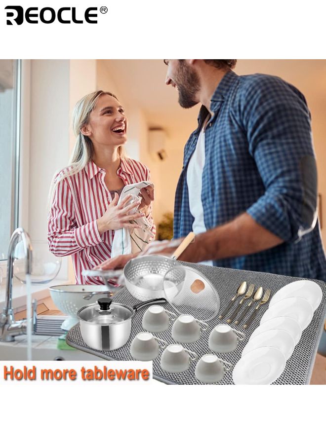 REOCLE 2PCS Large Absorbent Dish Drying Mats for Kitchen Counter Super Thick Dish Drainer Pads Quick Dry Sink Liners for Countertops Draining Racks and Kitchen Decor - Image 3