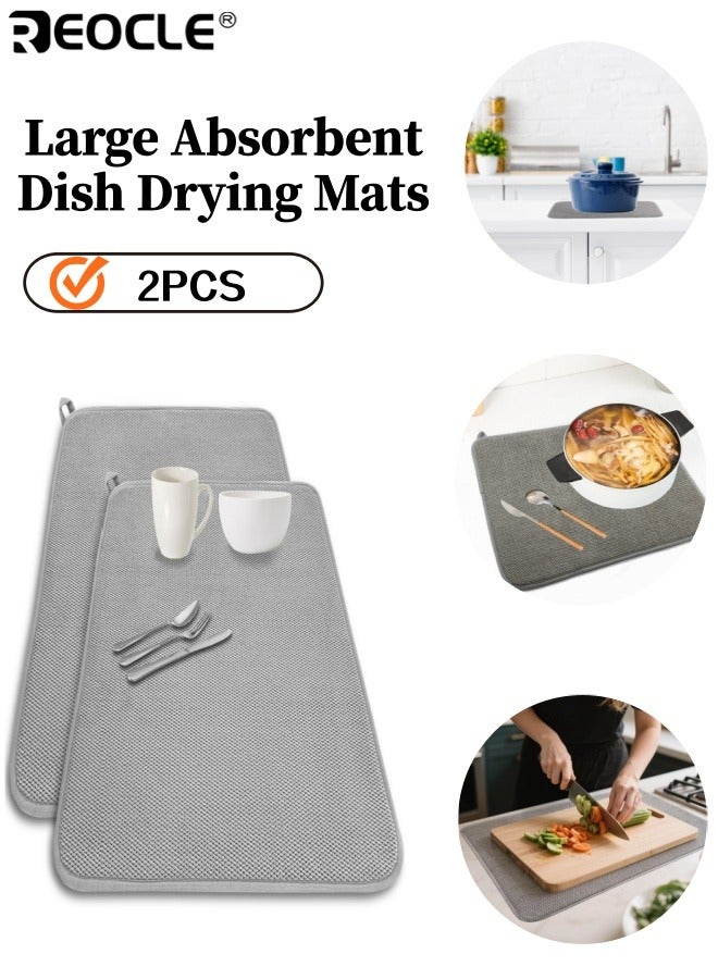 REOCLE 2PCS Large Absorbent Dish Drying Mats for Kitchen Counter Super Thick Dish Drainer Pads Quick Dry Sink Liners for Countertops Draining Racks and Kitchen Decor - Image 1