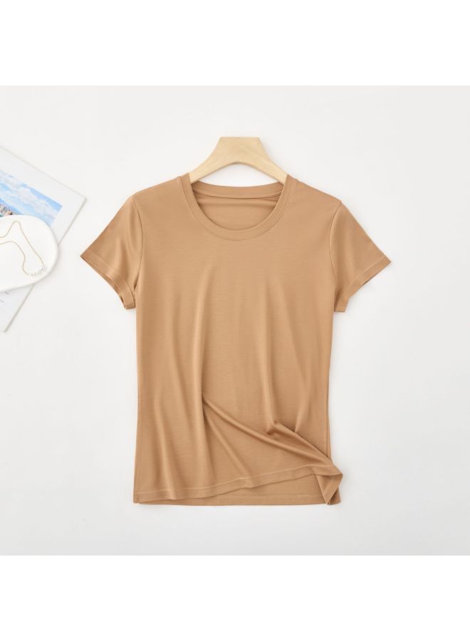 [bacteriostatic Modal] 100 Class A Ladies Short Sleeve Spring And Summer New Home Round Neck Solid Color Short Sleeve T-shirt Women