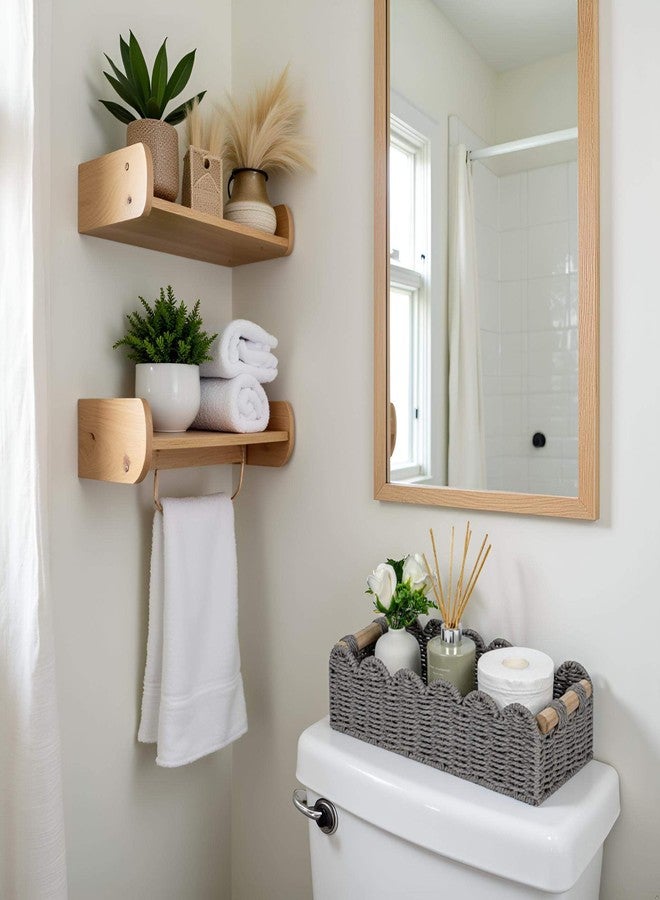 CubesLand Scalloped Decor Basket for Living Room, Home, Bathroom, 2SAME SIZE Paper Rope Basket, Toilet Storage Baskets for Over Toilet Storage Shelf, Cozy Woven Basket Both Storage&Decor, Grey - Image 3