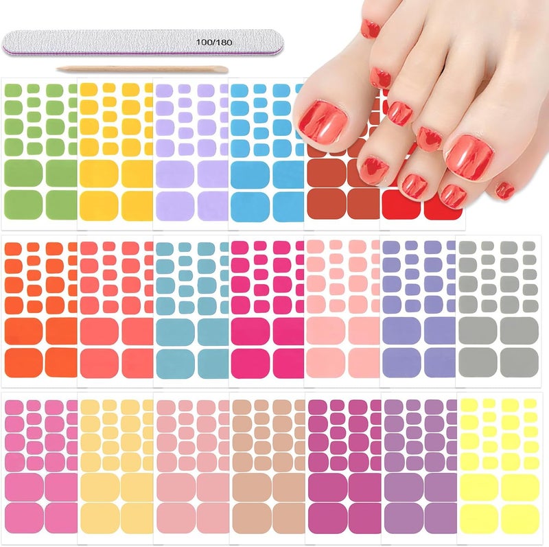 DANNEASY DANNEASY 20 Sheets Toe Nail Stickers Full Nail Wraps Solid Color Toenail Polish Strips Self Adhesive Toes Nail Polish Stickers Gel Nail Strips Manicure Sticker with Nail File, Cuticle Stick