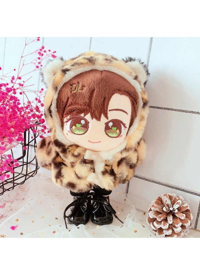 Generic - Brown Leopard Print Horn Button Coat Cotton Coat Bear Rabbit Clothes 20cm Set 20cm Doll Clothes Star Style-Specifications:20cm-Color:Pointed Buckle Check Gray - Image 1
