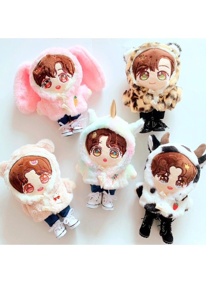 Generic - Brown Leopard Print Horn Button Coat Cotton Coat Bear Rabbit Clothes 20cm Set 20cm Doll Clothes Star Style-Specifications:20cm-Color:Pointed Buckle Check Gray - Image 1