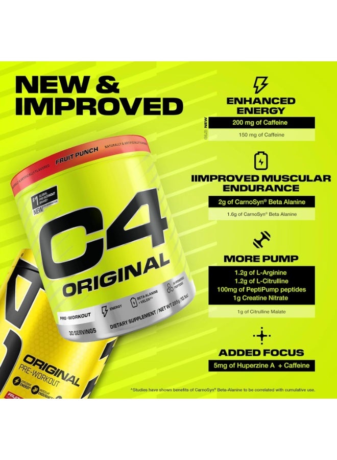 C4 Original Pre-Workout Powder, Fruit Punch – 30 Servings | Explosive Energy & Focus With Beta-Alanine, Creatine & Caffeine Blend – Sugar-Free Formula
