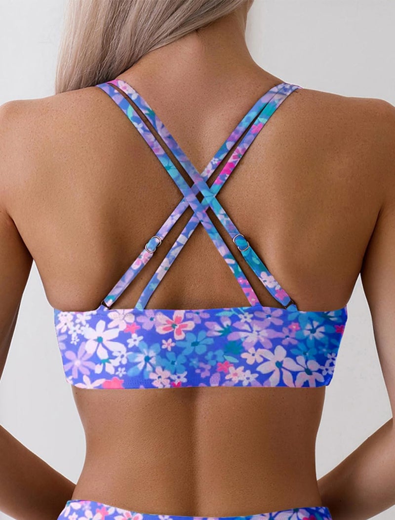 Tainehs Women's Push Up V Neck Bikini Tops Criss Cross Back Padded Bathing Suit Top Only - Image 2