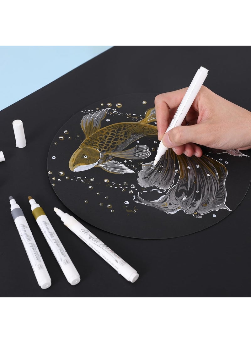 SOLARAE Acrylic Pens Markers, 9 Pack Graffiti Water Paint Pens, 2-3mm Medium Tip Colored Writing Brush for Drawing, Rock Painting, Wood, Plastic, Metal, Canvas, DIY Crafts, Gold, Silver, White - Image 4