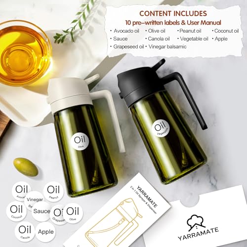 ‎YARRAMATE YARRAMATE 16oz/470ml Light-Blocking Dark Oil Sprayer for Cooking, 2 in 1 Olive Oil Dispenser Bottle for Kitchen, Premium Dark Green Glass Oil Bottle, Food-Grade Oil Mister for Air Fryer, BBQ (White) - Image 3