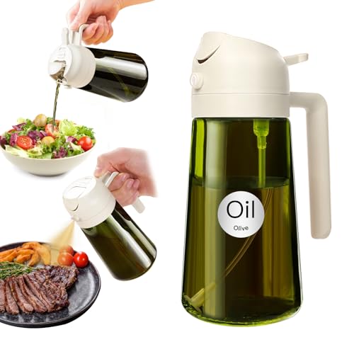 ‎YARRAMATE YARRAMATE 16oz/470ml Light-Blocking Dark Oil Sprayer for Cooking, 2 in 1 Olive Oil Dispenser Bottle for Kitchen, Premium Dark Green Glass Oil Bottle, Food-Grade Oil Mister for Air Fryer, BBQ (White) - Image 1