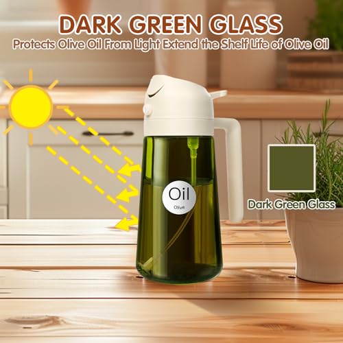 ‎YARRAMATE YARRAMATE 16oz/470ml Light-Blocking Dark Oil Sprayer for Cooking, 2 in 1 Olive Oil Dispenser Bottle for Kitchen, Premium Dark Green Glass Oil Bottle, Food-Grade Oil Mister for Air Fryer, BBQ (White) - Image 2