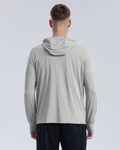 Locachy Mens UPF 50 Sun Protection Outdoor Lightweight Full Zip Hoodie Jacket Long Sleeve Fishing Hiking Performance Shirt Light Grey XL - Image 3