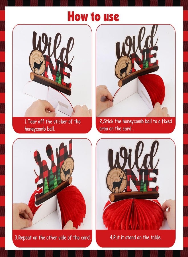 Funmemoir ديكورات عيد ميلاد حطاب لأول مرة - 8 قطع من قطع مركزية على شكل قرص العسل من Wild One Lumberjack، زينة عيد ميلاد أول للأولاد من Buffalo Plaid Hunting Camping Bear Adventure Woodland - Image 5