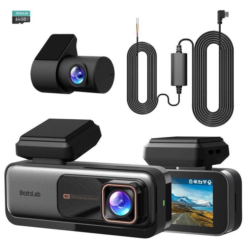 BOTSLAB 4K Dash Cam Front and Rear, with Hardwire Kit, STARVIS, 64 GB Card - Image 1